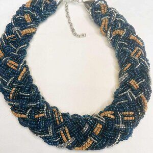 Vintage Handwoven Beaded Necklace — 1990s Artisanal Statement (50–53 cm)